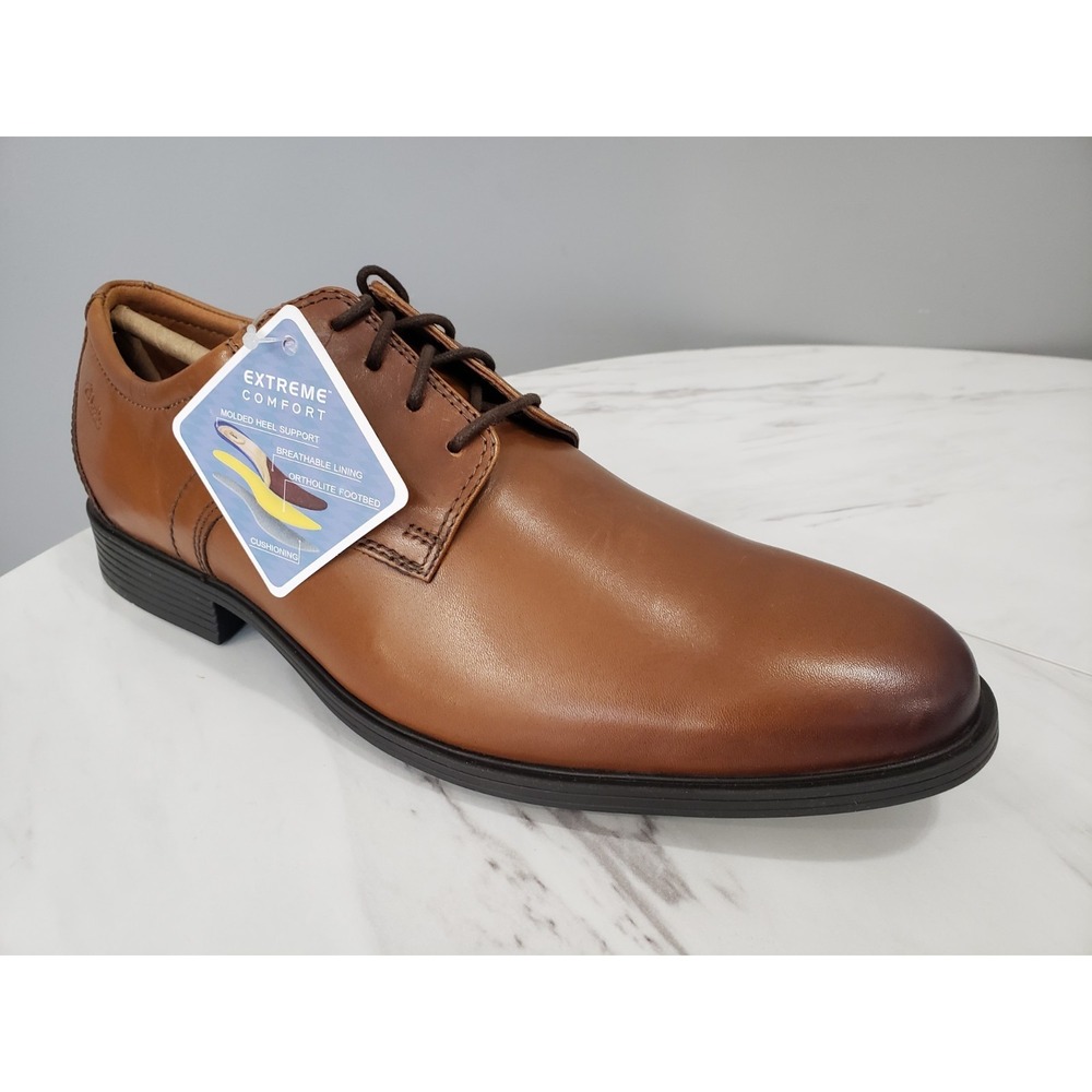 NEW NO BOX SIZE 10 WIDE Clarks Whiddon Plain Shoes Brown Leather Dress Oxfords‎